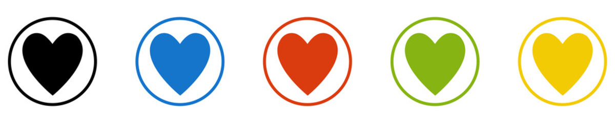 Bunter Banner mit 5 farbigen Icons: Herz, Liebe, Flirt oder Singles