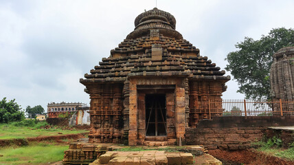 Front façade of view of Sukasari Temple, Bhubaneswar, Odisha, India. Built in sandstone with...