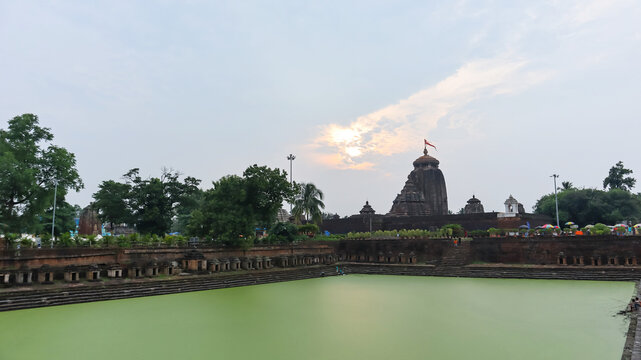 View of Lingaraja Temple from the Devi Padahara Pond, Bhubaneswar, Odisha, India.