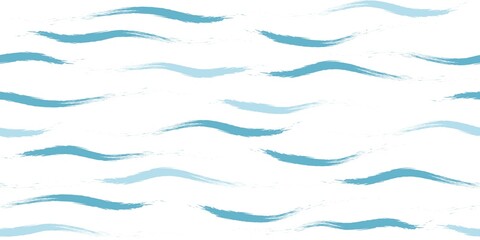Obraz premium Seamless Wave Pattern, Hand drawn cute water vector background. Watercolor sea brush smears, baby paint lines design