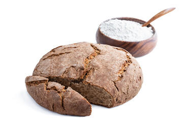 Homemade rye bread isolated on white background
