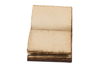 An open empty old notebook isolated on a white background.