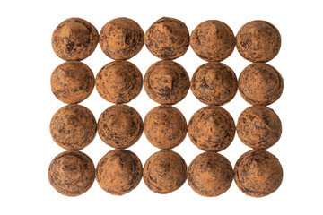Chocolate truffles isolated on a white background.