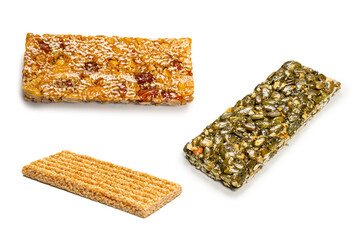 Bar with mix of nuts isolated on a white background.