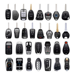 Collection of realistic car keys. Detailed illustrations.