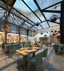 3d render of restaurant cafe interior