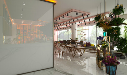 3d render of restaurant cafe interior