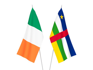 National fabric flags of Ireland and Central African Republic isolated on white background. 3d rendering illustration.