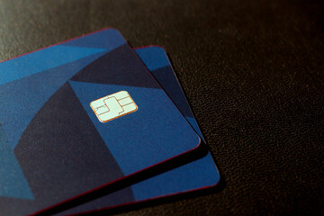 Multiple credit cards a dark background . Selective focus. Concept - Finance, business, cashless...