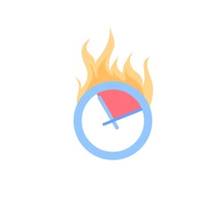 Vector cartoon flat burning clock with red zone isolated on empty background,metaphor for deadline stress situation-workflow optimization concept,web site banner ad design