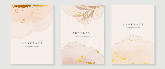 Fototapeta na wymiar Luxury wedding invitation card background with golden line art flower and botanical leaves, Organic shapes, Watercolor. Abstract art background vector design for wedding and vip cover template.