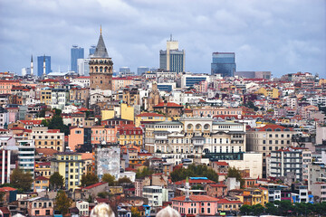 View of Galata tower and Beyoglu district in Istanbul