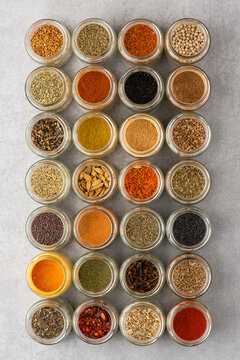Assortment of spices in jars.