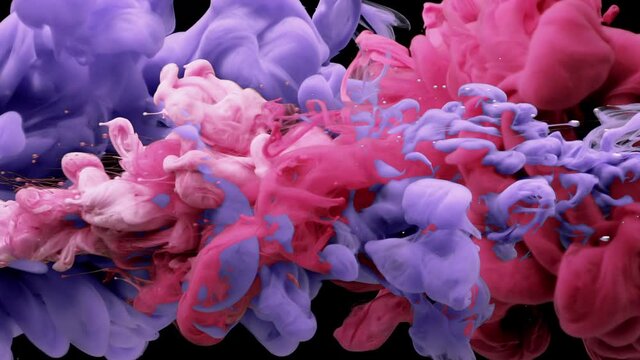 Abstract Art Effect. Color Clouds Colliding And Moving Organically. Black Background. Abstract Motion Backdrops, Cartoon Transitions, Art Effects. 