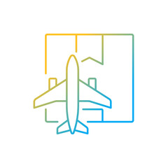 Fototapeta premium Worldwide air shipping service gradient linear vector icon. Delivering goods and parcels by aircraft. Thin line color symbol. Modern style pictogram. Vector isolated outline drawing