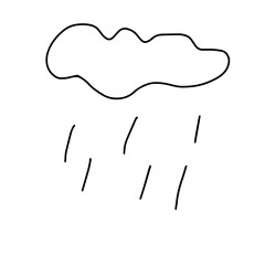 Vector black outline illustration of one rain cloud isolated on a white background
