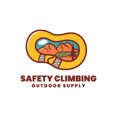 safety climbing mountain in carabiner shape logo design