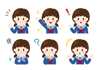 女子中学生の表情イラストセット