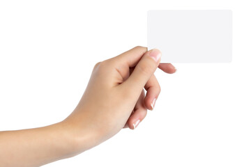 Hand holding blank card isolated with clipping path