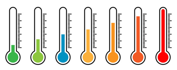 Thermometer Icon set. Temperature Scale Symbol. Weather Sign. 