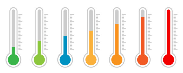 Thermometer Icon set. Temperature Scale Symbol. Weather Sign. 