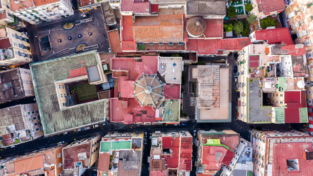 Aerial view of Naples city center, view of the residential district of Quartieri Spagnoli, Naples, Campania, italy.
