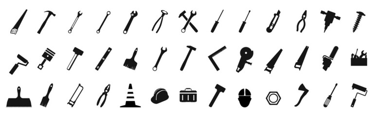 Fototapeta Tool icon set.Hammer turnscrew tools icon. Instrument collection. Wrench, screwdriver and hammer, tool icon set obraz