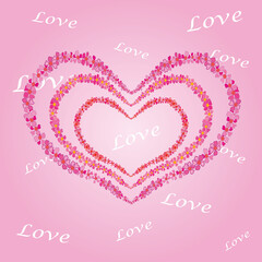 Illustration of a heart made of flower garlands on a pink background, for greeting cards and invitations to a wedding, birthday, Valentine's Day, Mother's Day