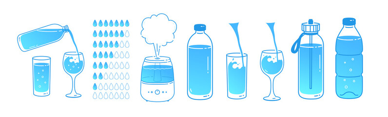 Vector set of water balance hydration concept