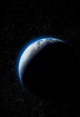 Vertical wallpaper of planet in space. Outer dark space wallpaper. Surface of planet . Sphere. View from orbit. Elements of this image furnished by NASA