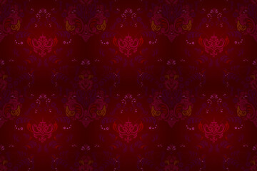 Seamless pattern with interesting doodles on colorfil background. Pano. Raster illustration.