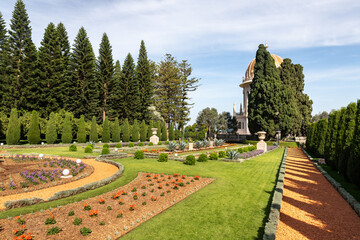 View from the decorative Bahai garden to the Bahai Temple, located on Mount Carmel in the city of...