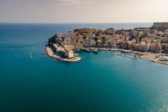 Aerial view of Gaeta old city, a small town along the mediterranean coast in Lazio, Italy.