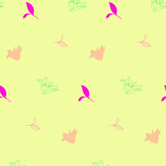 Obraz premium Tender pink and green lilies flower vector pattern. Lilies pink and green silhouette. Stylish spring illustration. Textile texture style. Nature. Gardening. Lilies blossom.