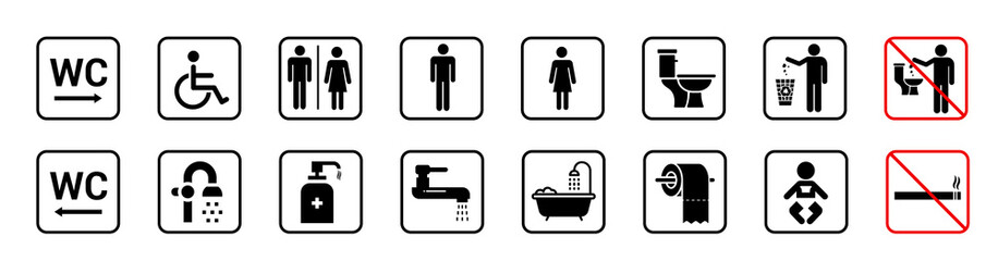 Toilet icons set toilet signs, WC signs, bathroom sign. Stock vector.