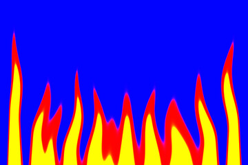 A flame of fire on a blue background as an artistic texture. Illustration of the fire pattern.