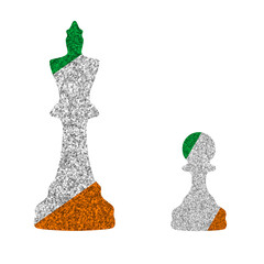 Bright glitter chess figures queen and pawn silhouettes in colors of national flag. Ireland