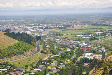 View eathcote Valley taken from a gondola of Mount Cavendish in the Port Hills. The South Island, New Zealand attractions.