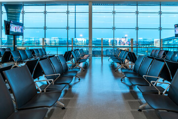 Interior view of airport terminal