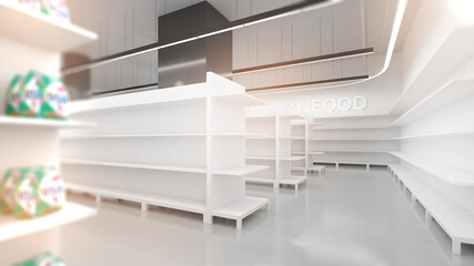 Because the product is out of stock, the shelf is empty.shortage of goods,out of stock,3d rendering