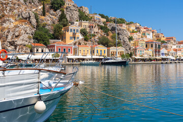Sea bay with colorful Greek architecture on Symi island. Greece © vivoo