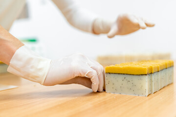 sliced soap. manual production of natural organic cosmetics
