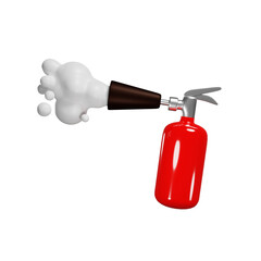 Naklejka premium 3D red fire extinguisher, extinguish fires foam from nozzle, protection from flame, isolated illustration on a white background, 3D rendering