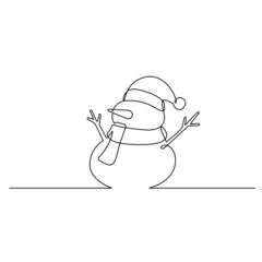 Continuous line vector illustration drawing of Snowman, Concept of Christmas. Holiday, New year