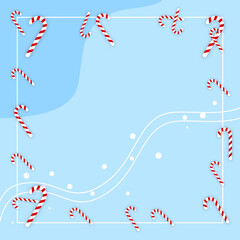 Fototapeta na wymiar winter Background with frame, candys and snowflakes. suitable for greeting card, feed social media, banner or flyer