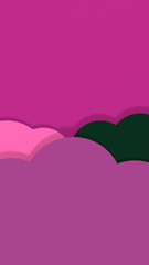 Abstract drawing. Clouds with shadows of pastel shades on purple background. Vertical image. 3D image. 3D rendering.