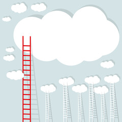 Goal setting business concept background. Red ladder from cloud with small white ones. 