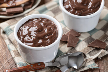 Creamy chocolate pudding in a cup