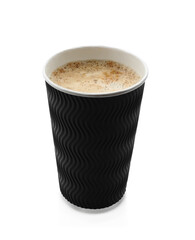 Aromatic coffee in takeaway paper cup isolated on white