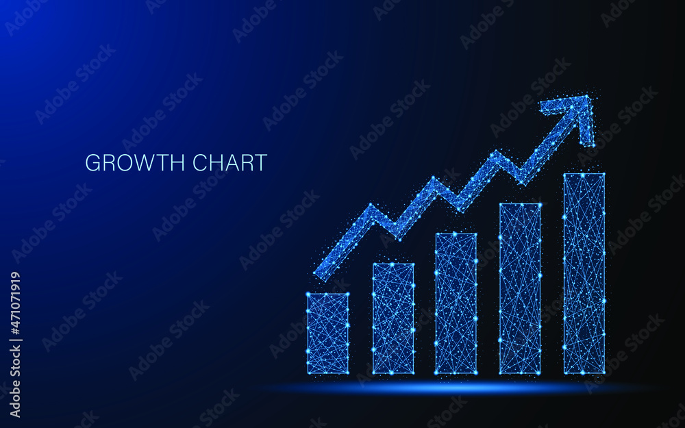 Aufkleber Abstract growth chart. Business growth strategy ideas. Digital low poly wireframe style design with connection points. vector illustration
